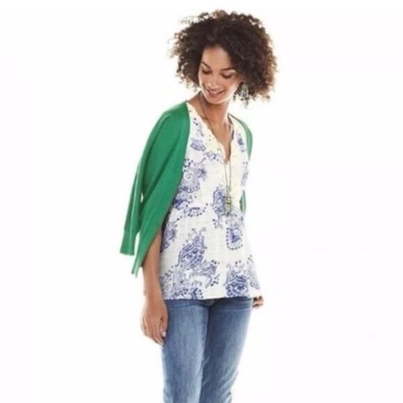 CAbi Veranda White Blue Paisley Swirl Tank Top 5223 Size Small - Picture 6 of 15